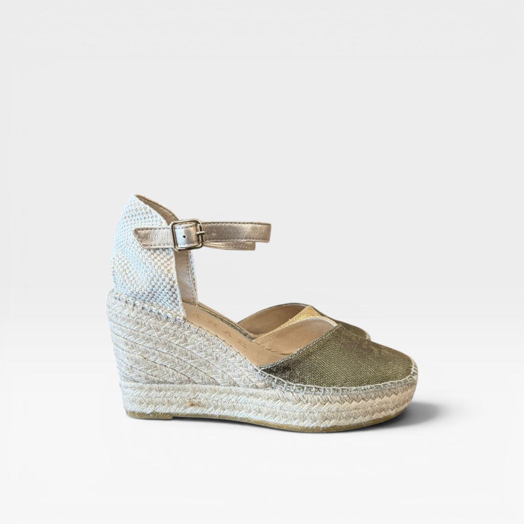 Romero cuña cerrada hebilla oro beige/caqui - Alhamas