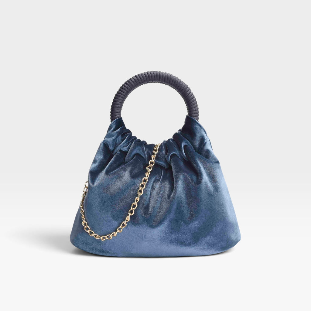 Bolso fiesta azul terciopelo asa fruncida - Azarey