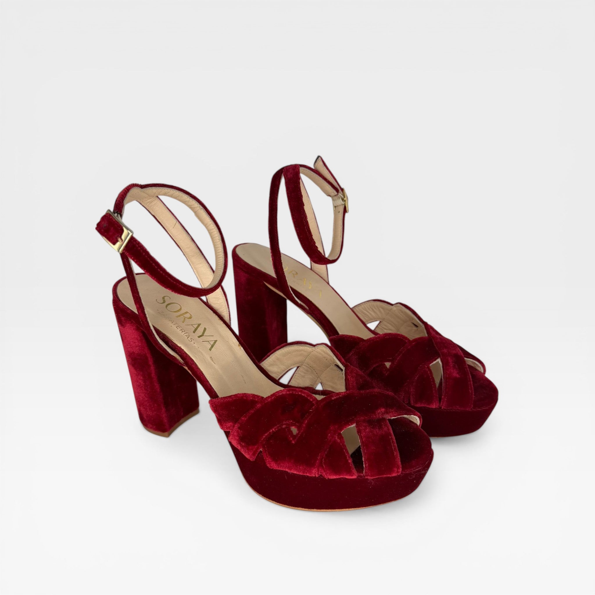 Sandalias Tacón Terciopelo roja  - Soraya
