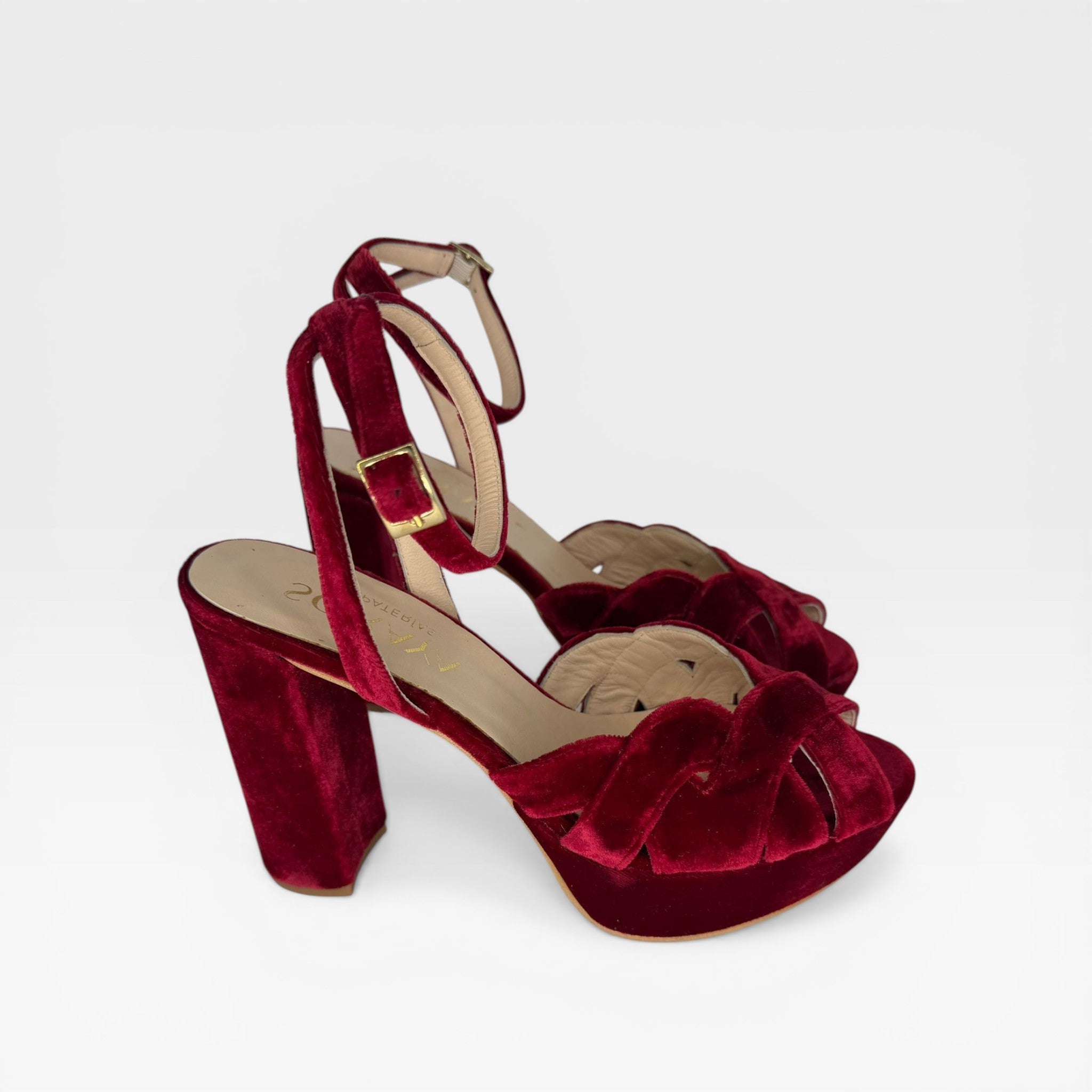 Sandalias Tacón Terciopelo roja  - Soraya