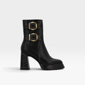 Botines plataforma con tachuelas y hebillas doradas negra - Noa Harmon