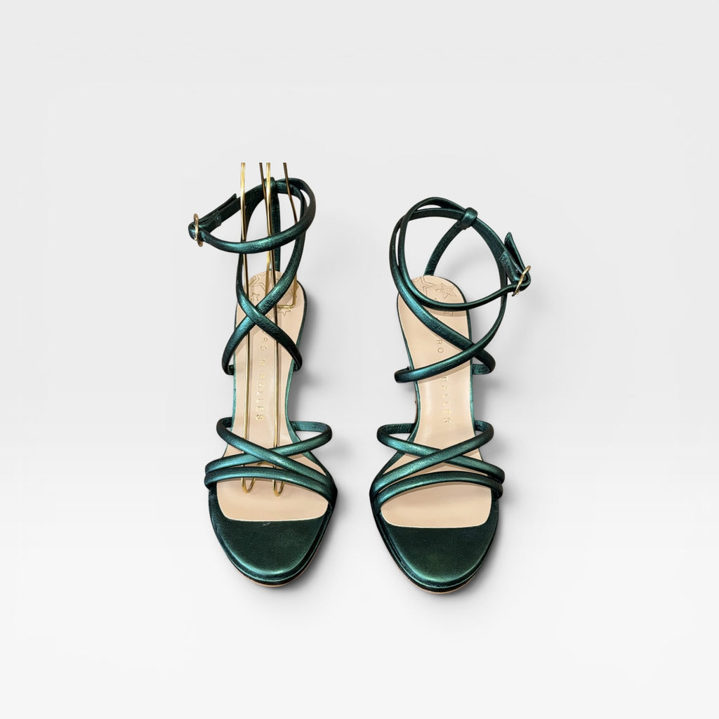 Sandalias Tacón verde tiras  - Pedro Miralles
