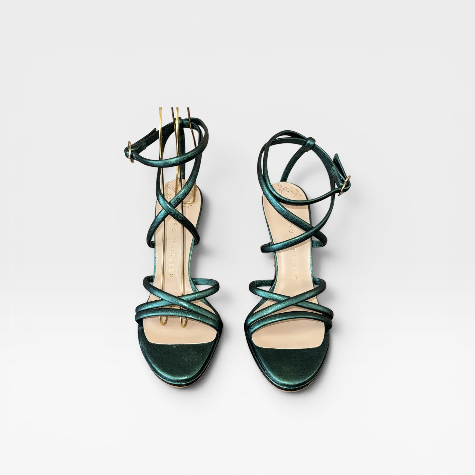 Sandalias Tacón verde tiras  - Pedro Miralles