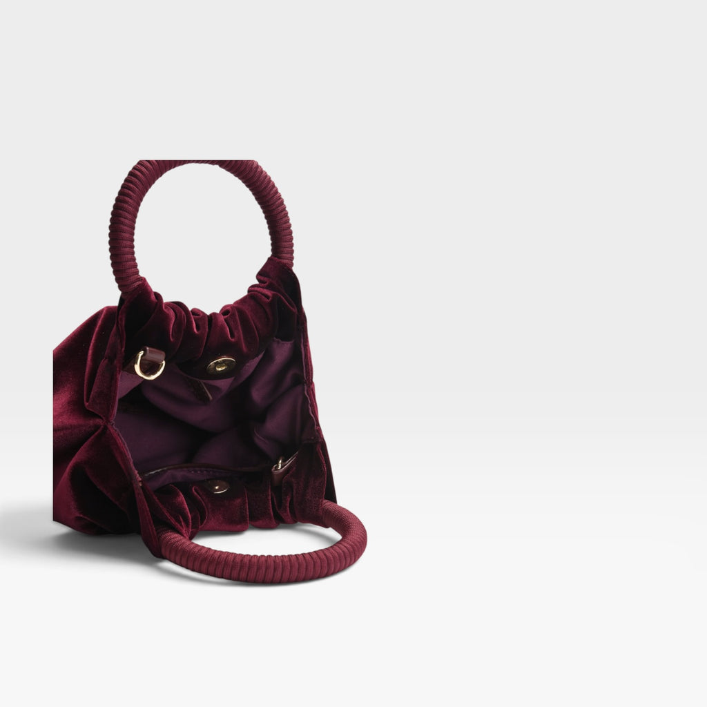 Bolso fiesta burdeos terciopelo asa fruncida - Azarey