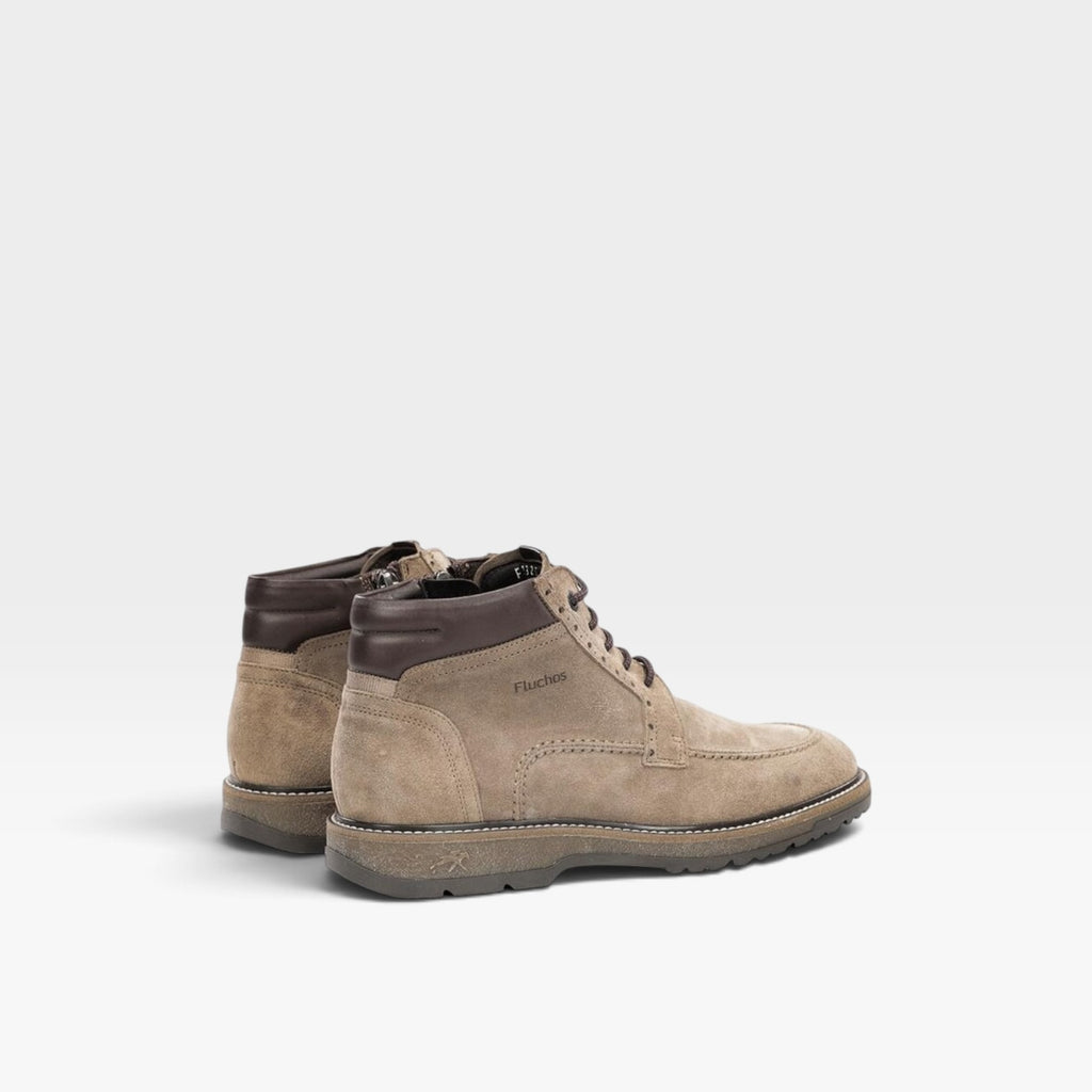 Bota de hombre en piel ante con cordones y cremallera - Fluchos