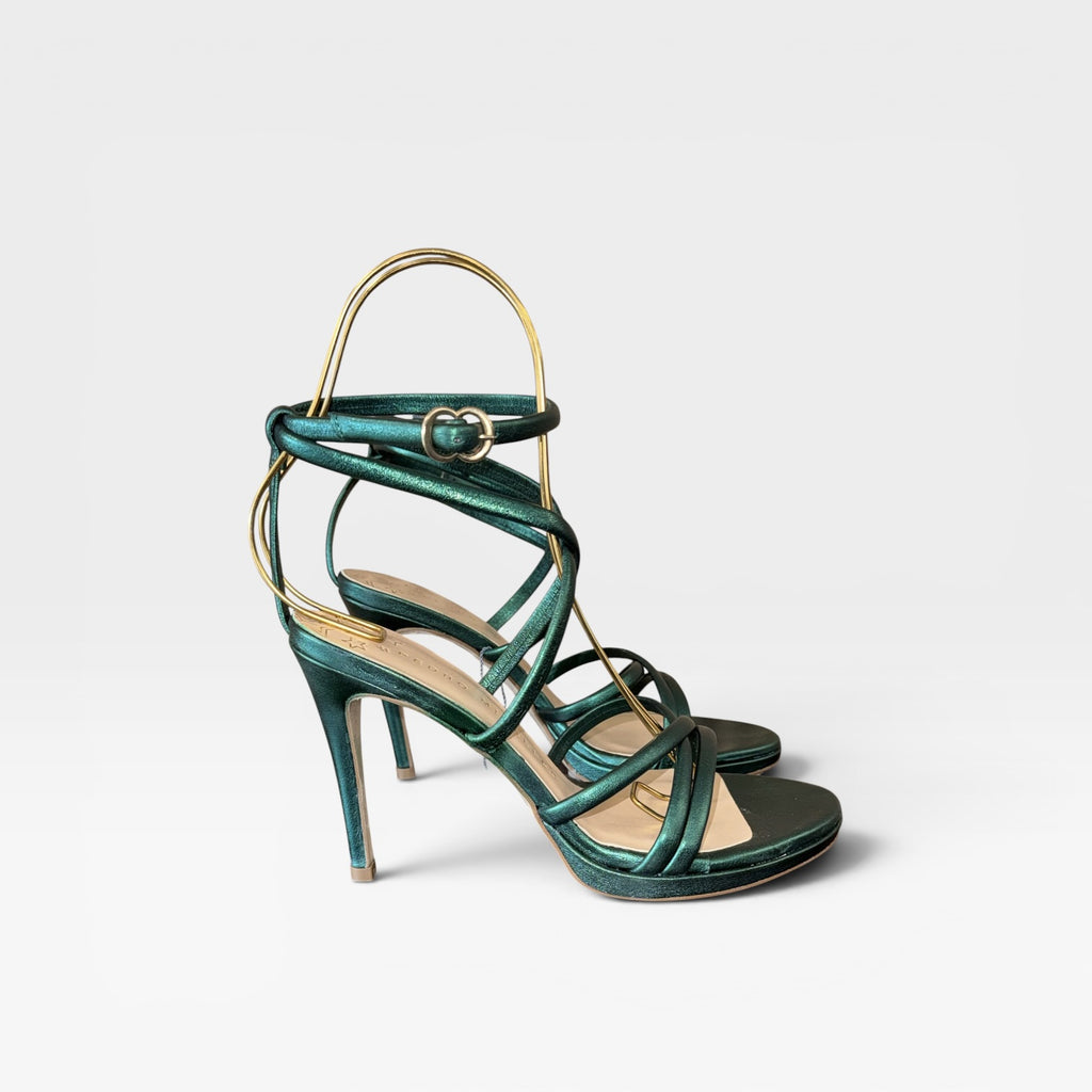 Sandalias Tacón verde tiras  - Pedro Miralles