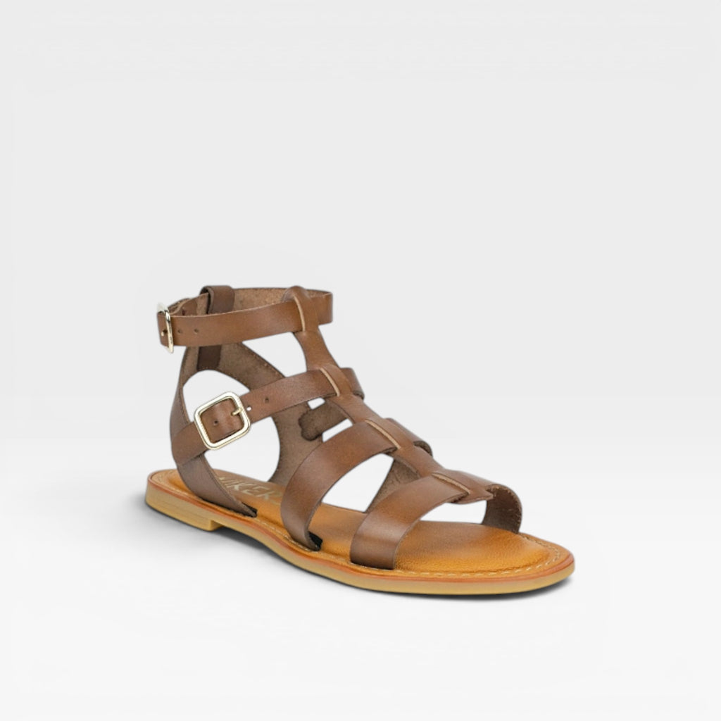 Sandalias plana tiras T-77804 marrón - Wikers