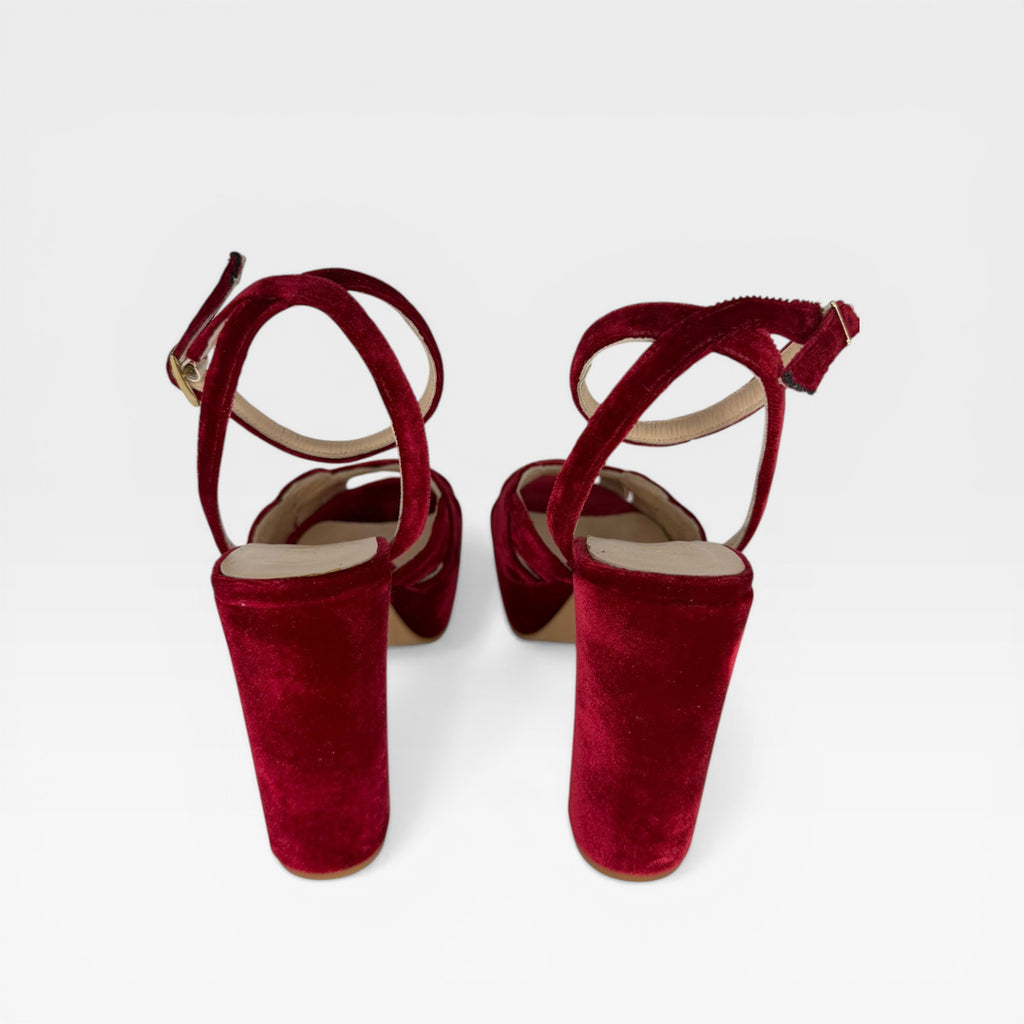Sandalias Tacón Terciopelo roja  - Soraya