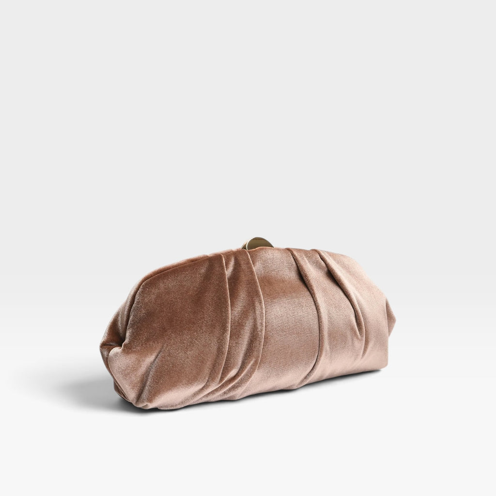 Clutch Taupe de terciopelo fruncido fiesta cadena - Azarey