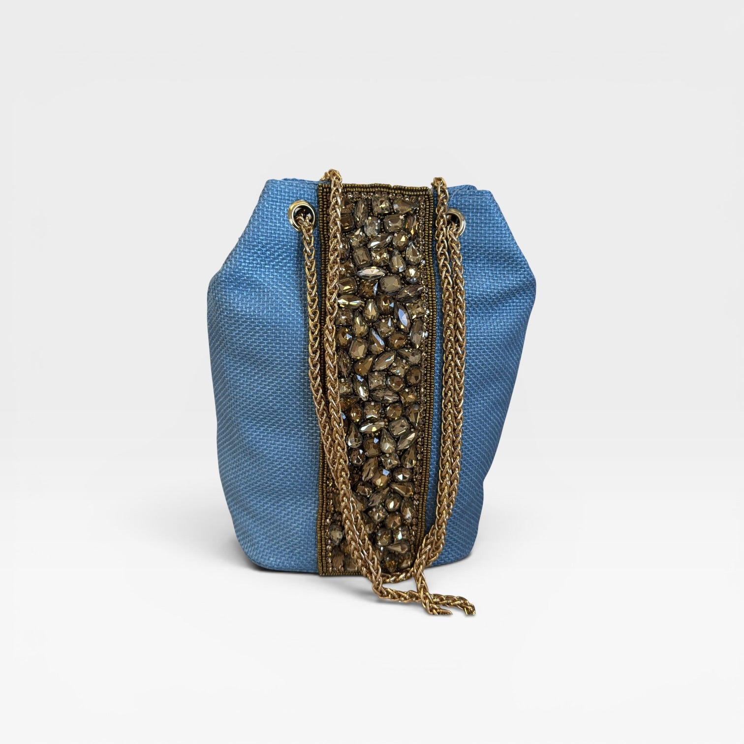 Bolso bombonera fiesta azul con detalle pedrería- Sitara