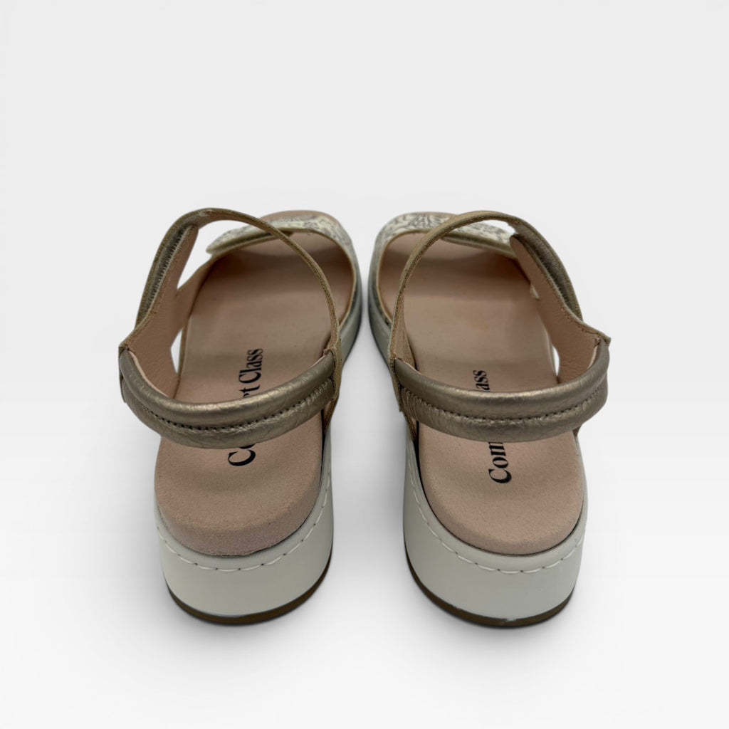 Sandalia ajustable beige flores - Comfort Class