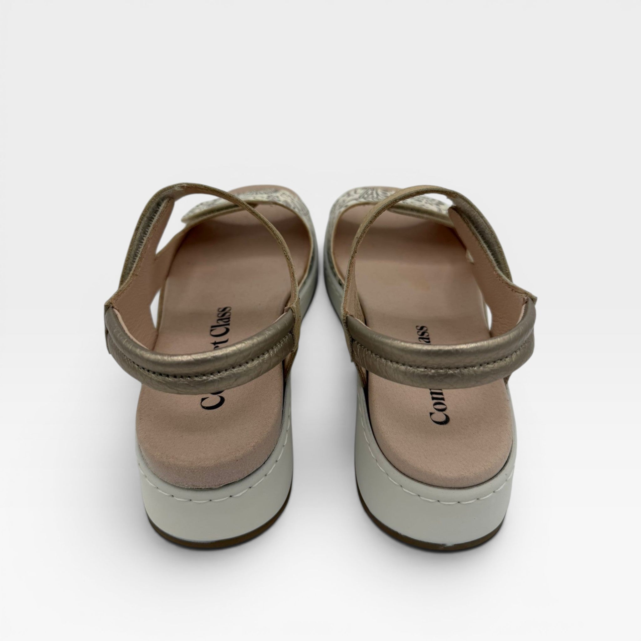 Sandalia ajustable beige flores - Comfort Class