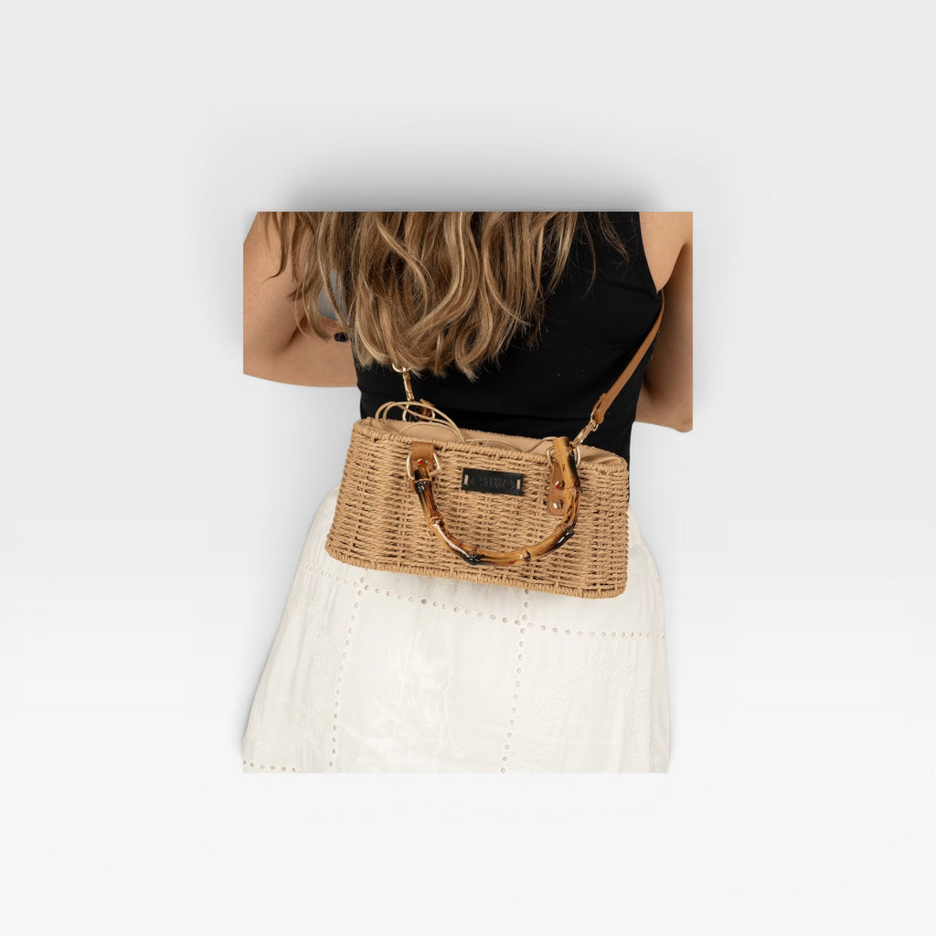 Bolso bandolera mini rígido box beige- Gaimo
