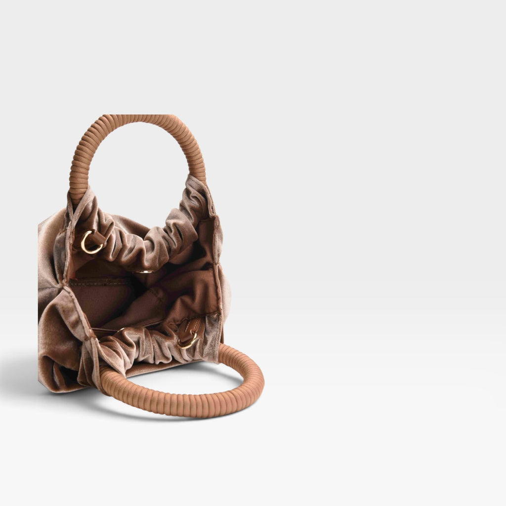 Bolso fiesta taupe terciopelo asa fruncida - Azarey