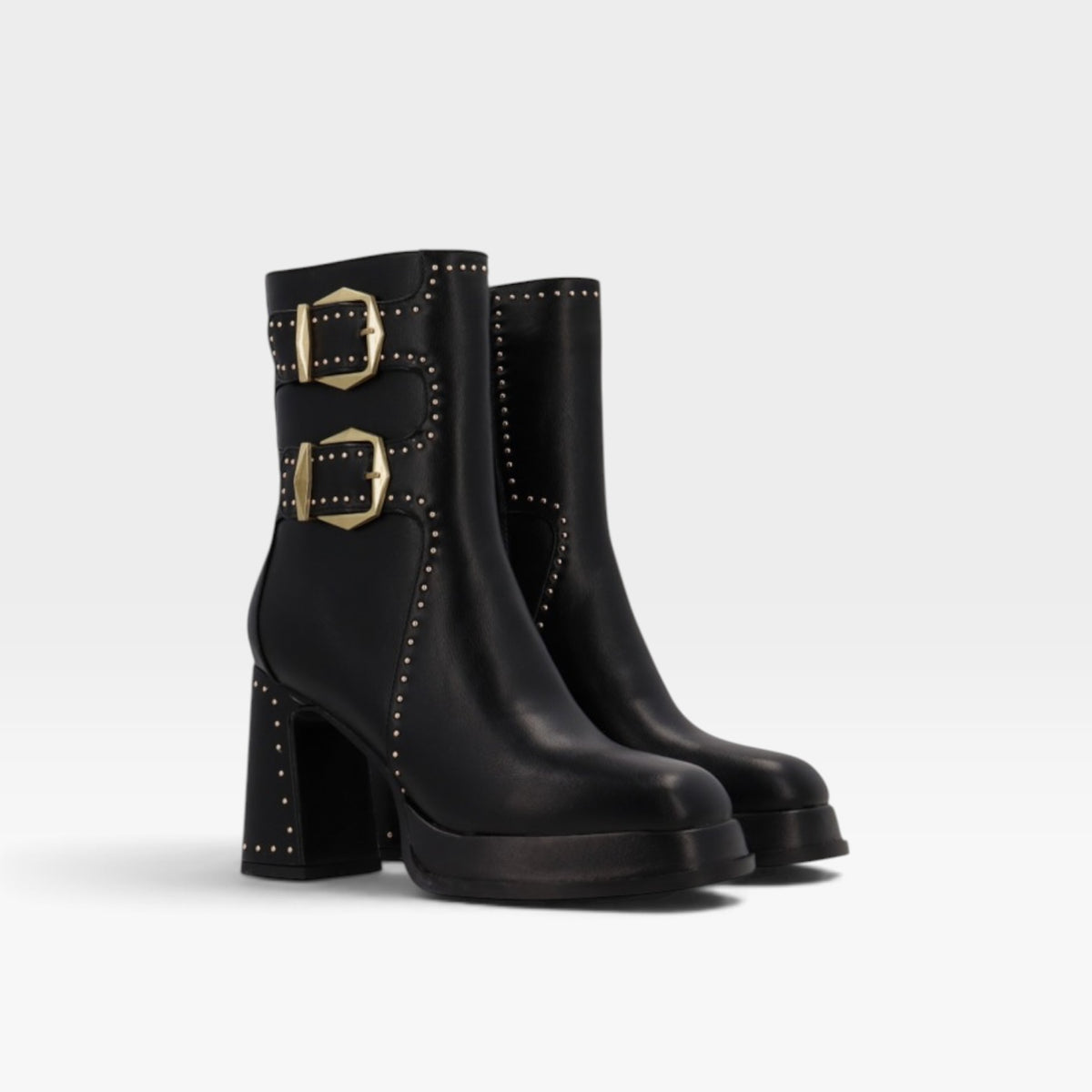 Botines plataforma con tachuelas y hebillas doradas negra - Noa Harmon
