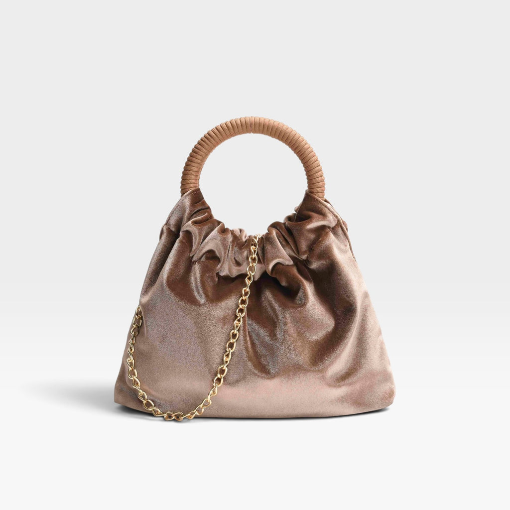 Bolso fiesta taupe terciopelo asa fruncida - Azarey