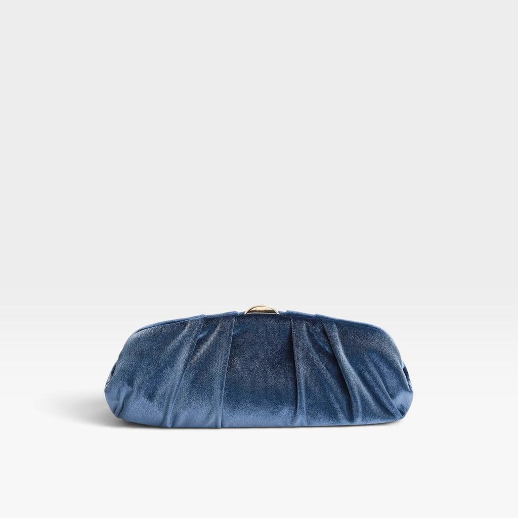Clutch azul de terciopelo fruncido fiesta cadena - Azarey