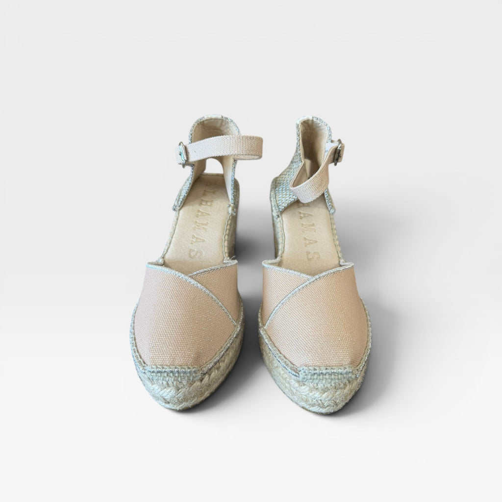 Romero cuña cerrada hebilla oro beige  - Alhamas