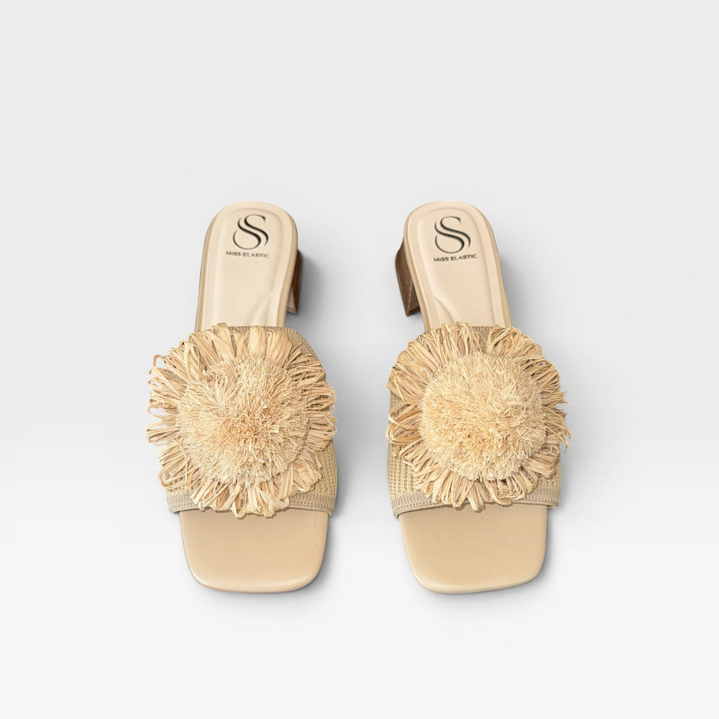 Sandalia con tacón de mujer crema -Miss elastic
