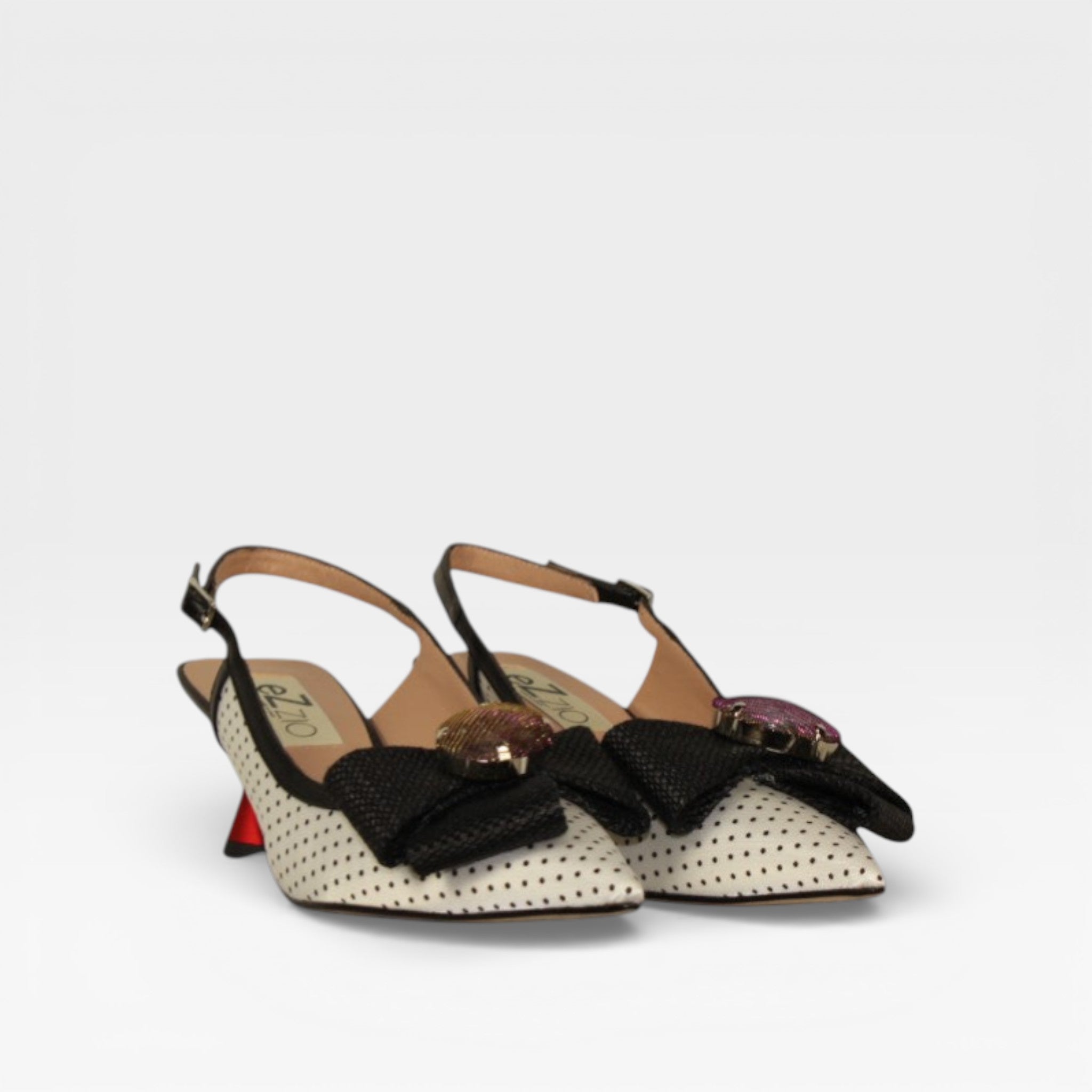 Salón abierto piel fantasía con lazo y tacón contrastado -  Ezzio