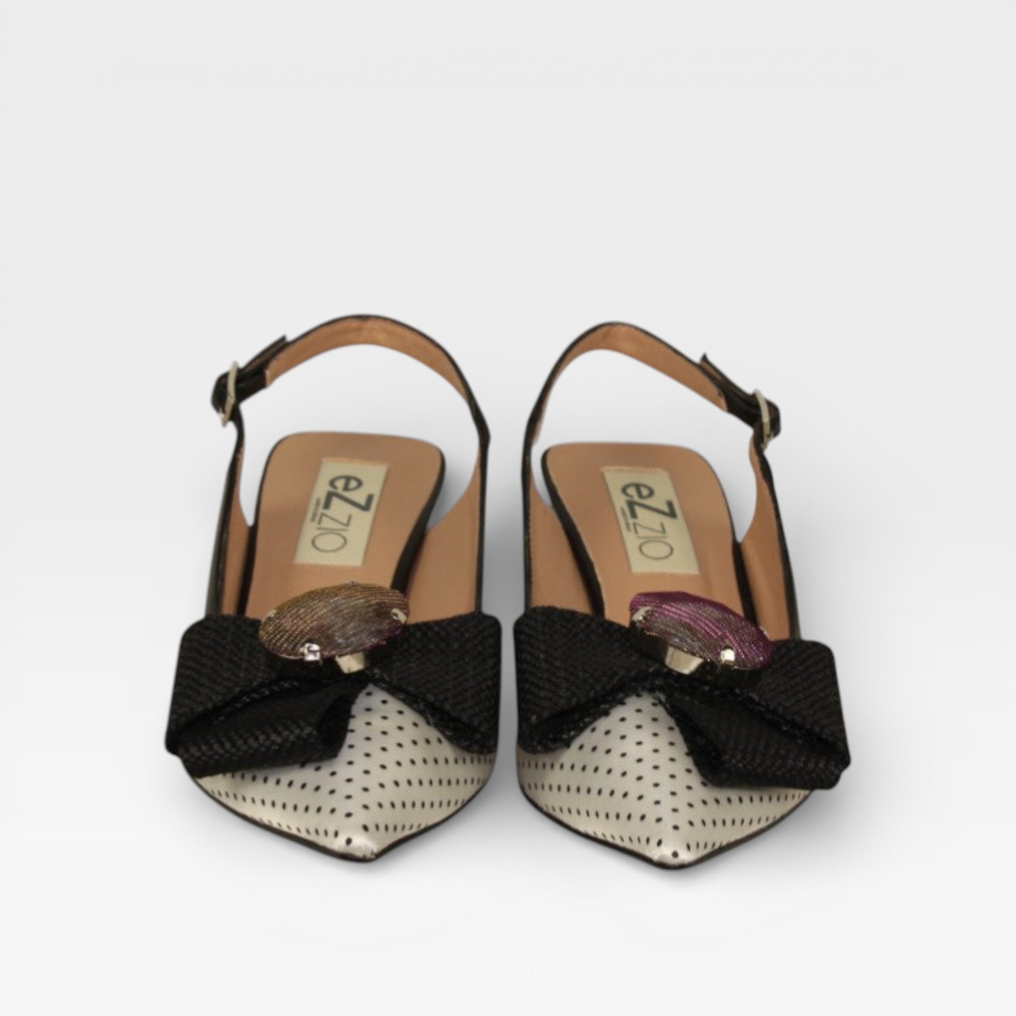 Salón abierto piel fantasía con lazo y tacón contrastado -  Ezzio