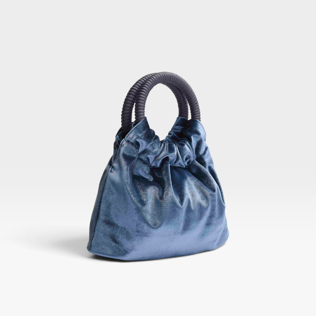 Bolso fiesta azul terciopelo asa fruncida - Azarey