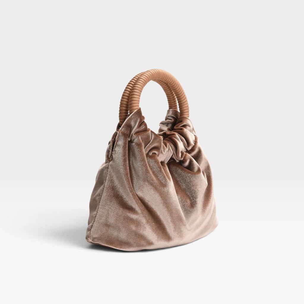 Bolso fiesta taupe terciopelo asa fruncida - Azarey