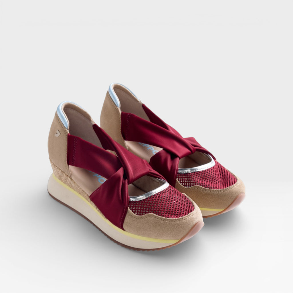 Zapatilla Abiertas Piel y Rejilla Cuña Sagay Burdeos - Gioseppo