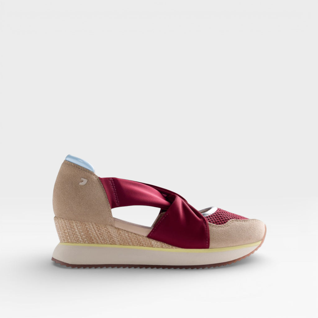 Zapatilla Abiertas Piel y Rejilla Cuña Sagay Burdeos - Gioseppo