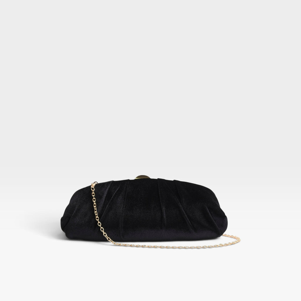 Clutch negro de terciopelo fruncido fiesta cadena - Azarey