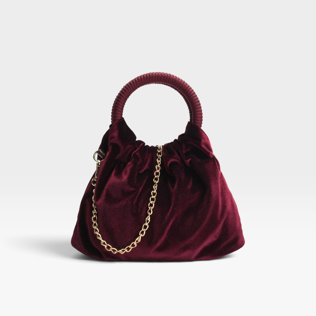 Bolso fiesta burdeos terciopelo asa fruncida - Azarey