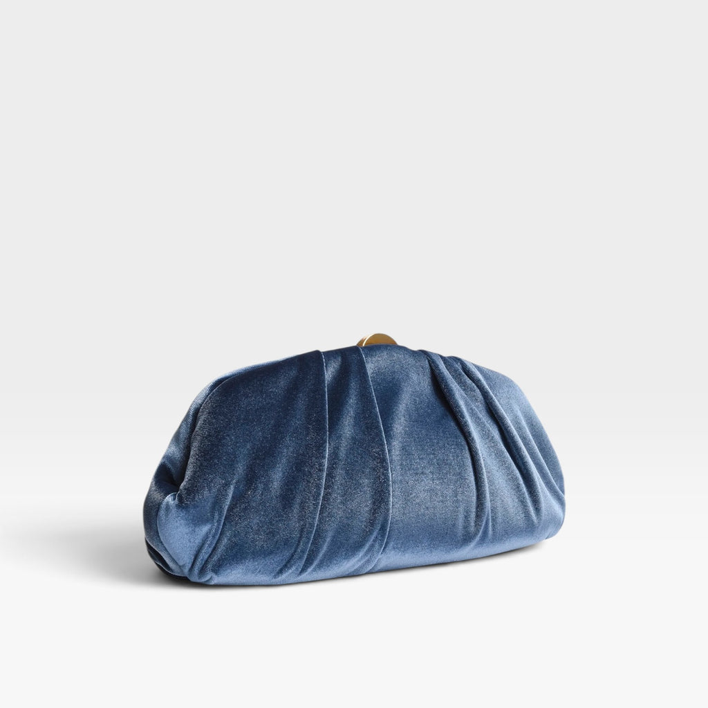 Clutch azul de terciopelo fruncido fiesta cadena - Azarey