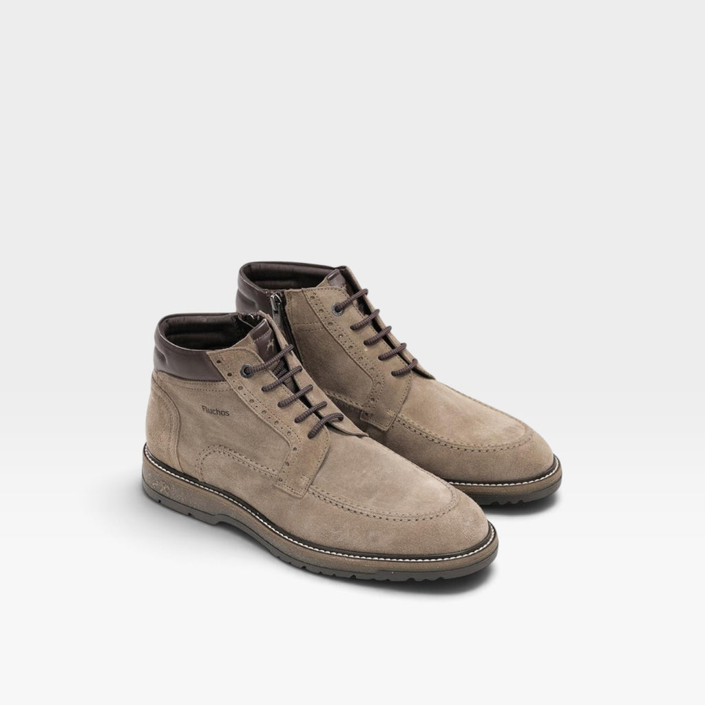 Bota de hombre en piel ante con cordones y cremallera - Fluchos