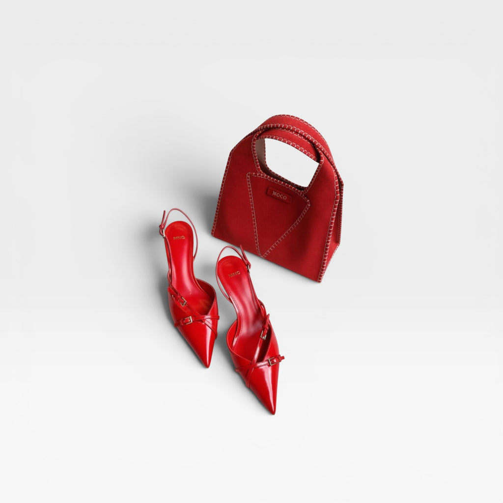 Bolso tote antelina pespuntes rojos - Noco