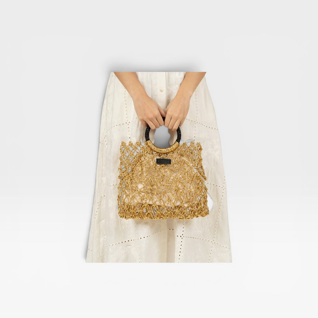 Bolso mini de crochet metalizado sombra oro - Gaimo