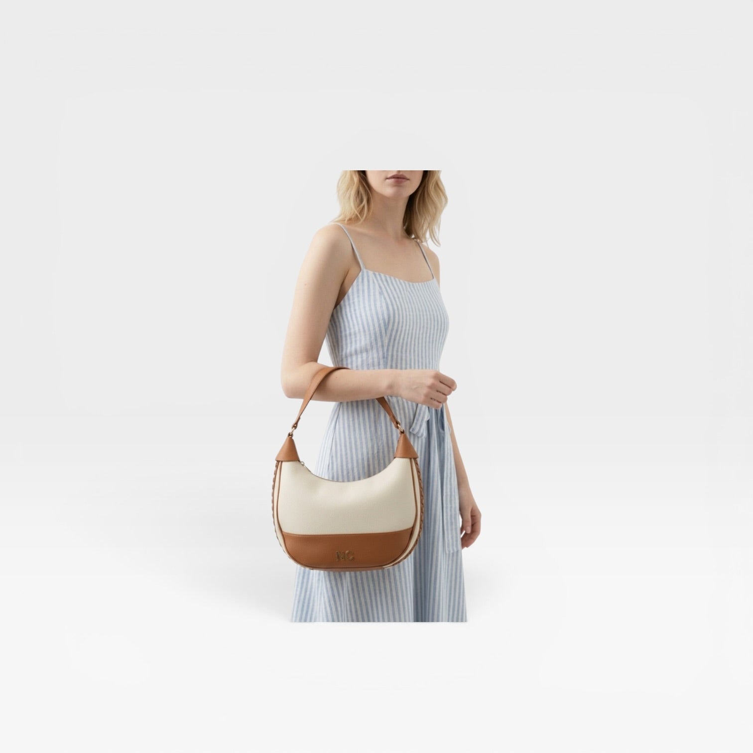 Bolso hobo bicolor trenza camel - Noco