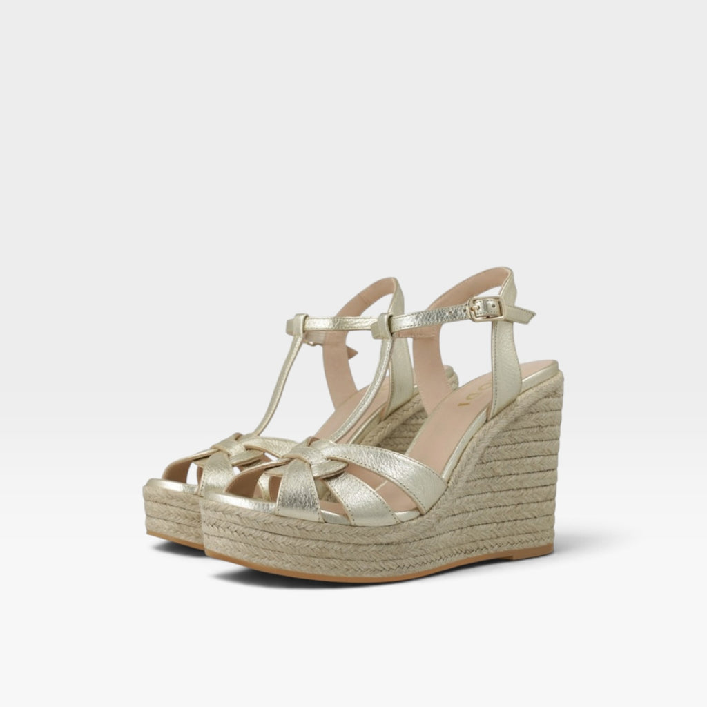 Sandalias de plataforma en piel metalizada cava  - Lodi
