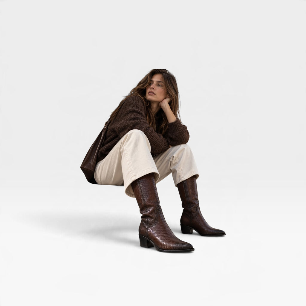 Bota mujer Cowboy marrón pitón 3058 ￼- Kaola