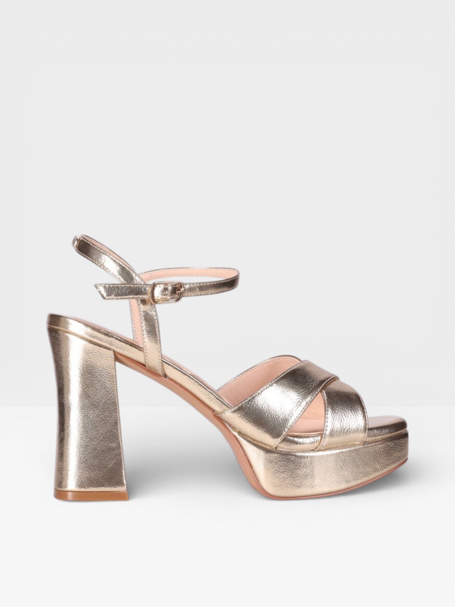 Sandalias Tacón Alto Mujer Plataforma Pala dorada - Chika10