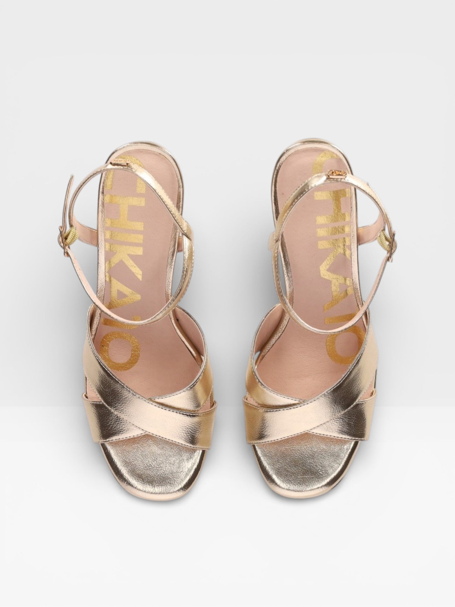 Sandalias Tacón Alto Mujer Plataforma Pala dorada - Chika10