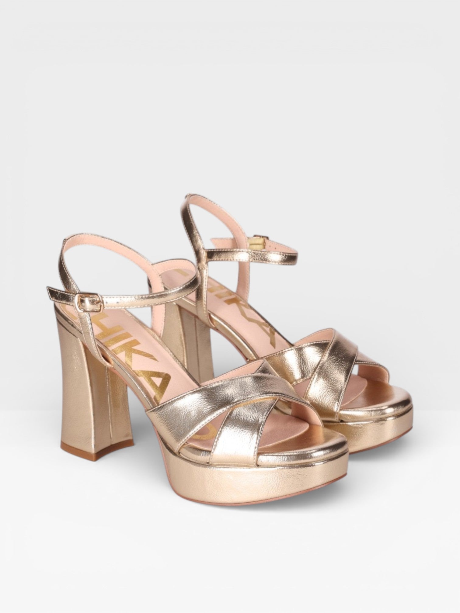 Sandalias Tacón Alto Mujer Plataforma Pala dorada - Chika10