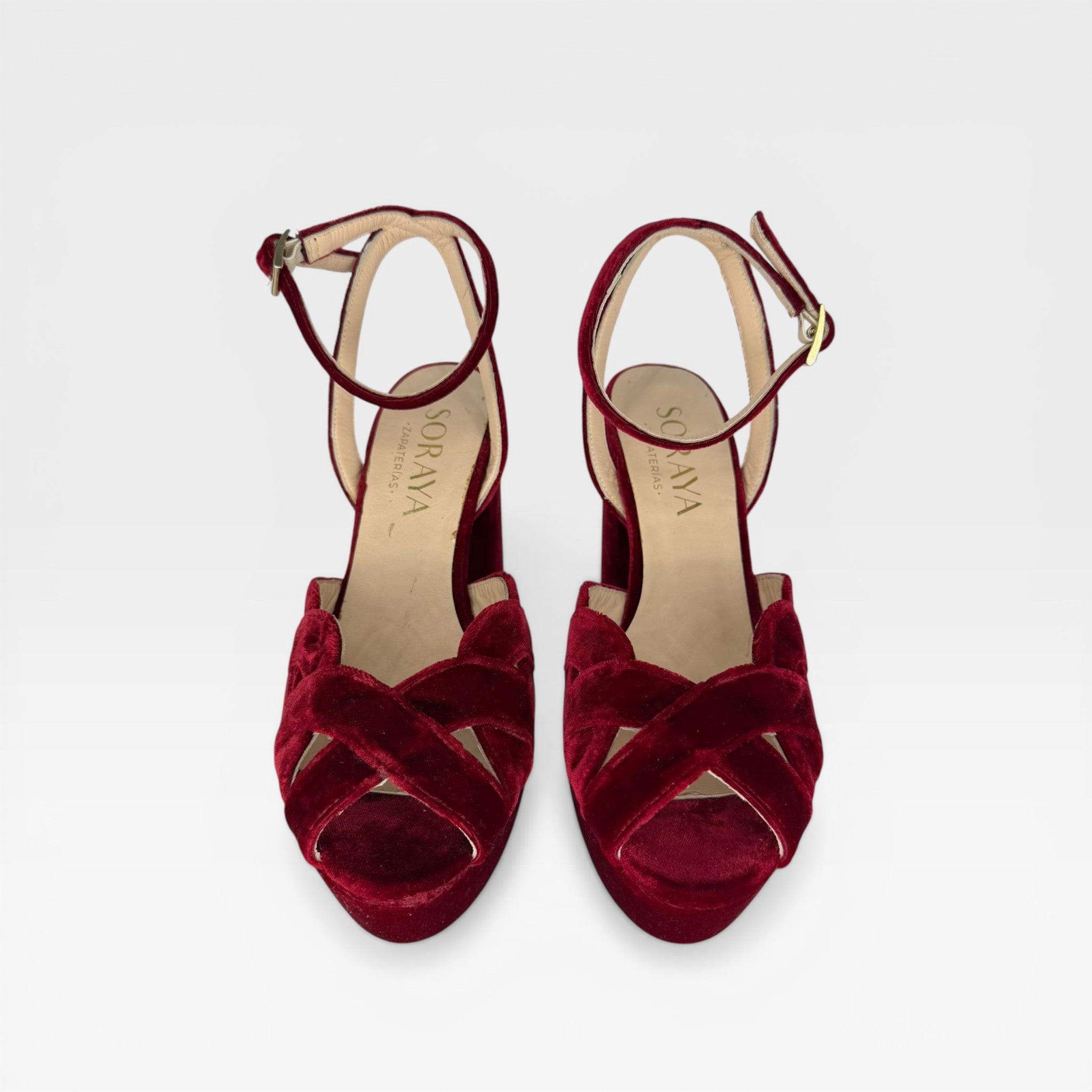 Sandalias Tacón Terciopelo roja  - Soraya