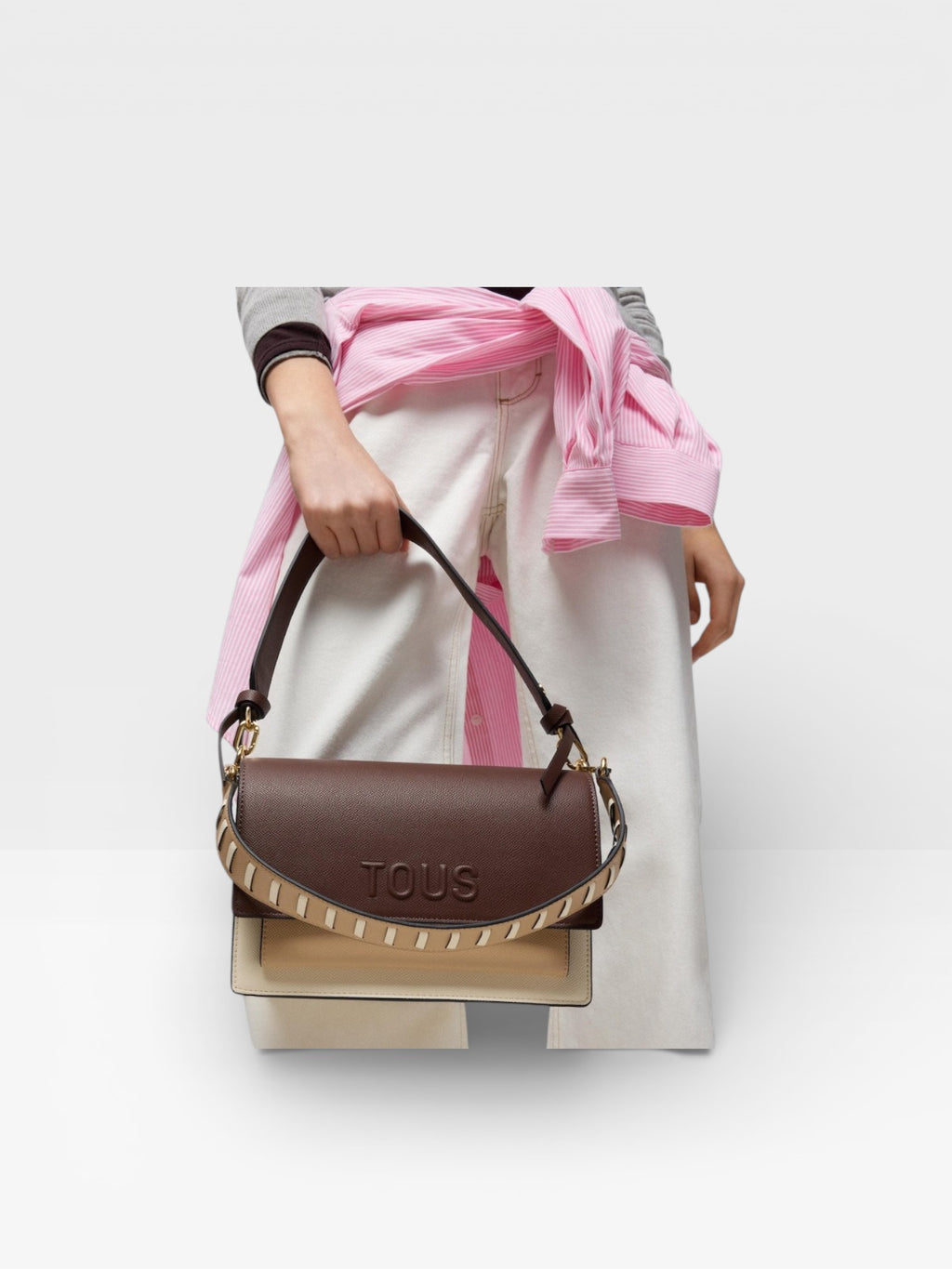 Bandolera mediana beige y marrón Audree Saffiano - TOUS