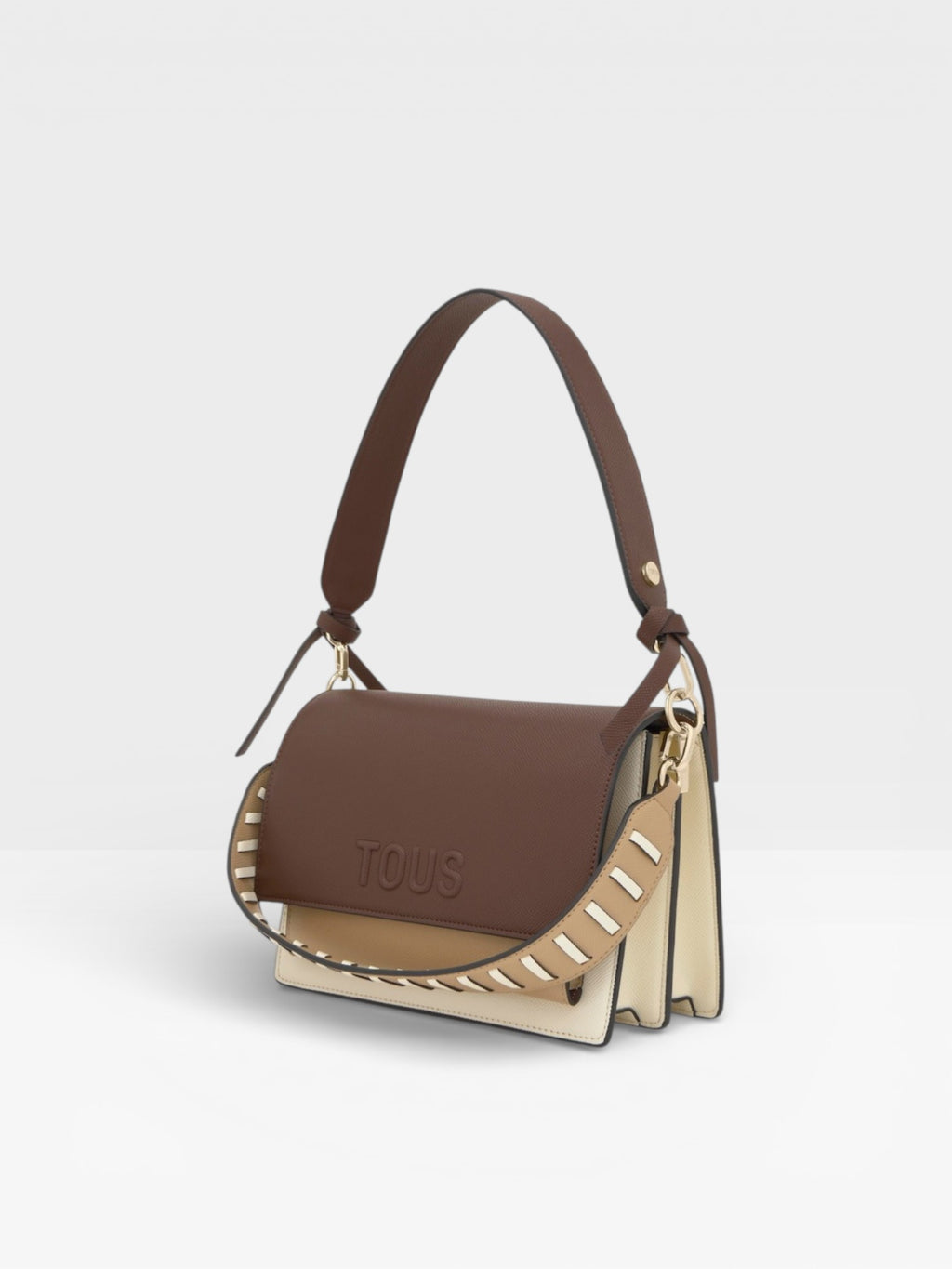 Bandolera mediana beige y marrón Audree Saffiano - TOUS