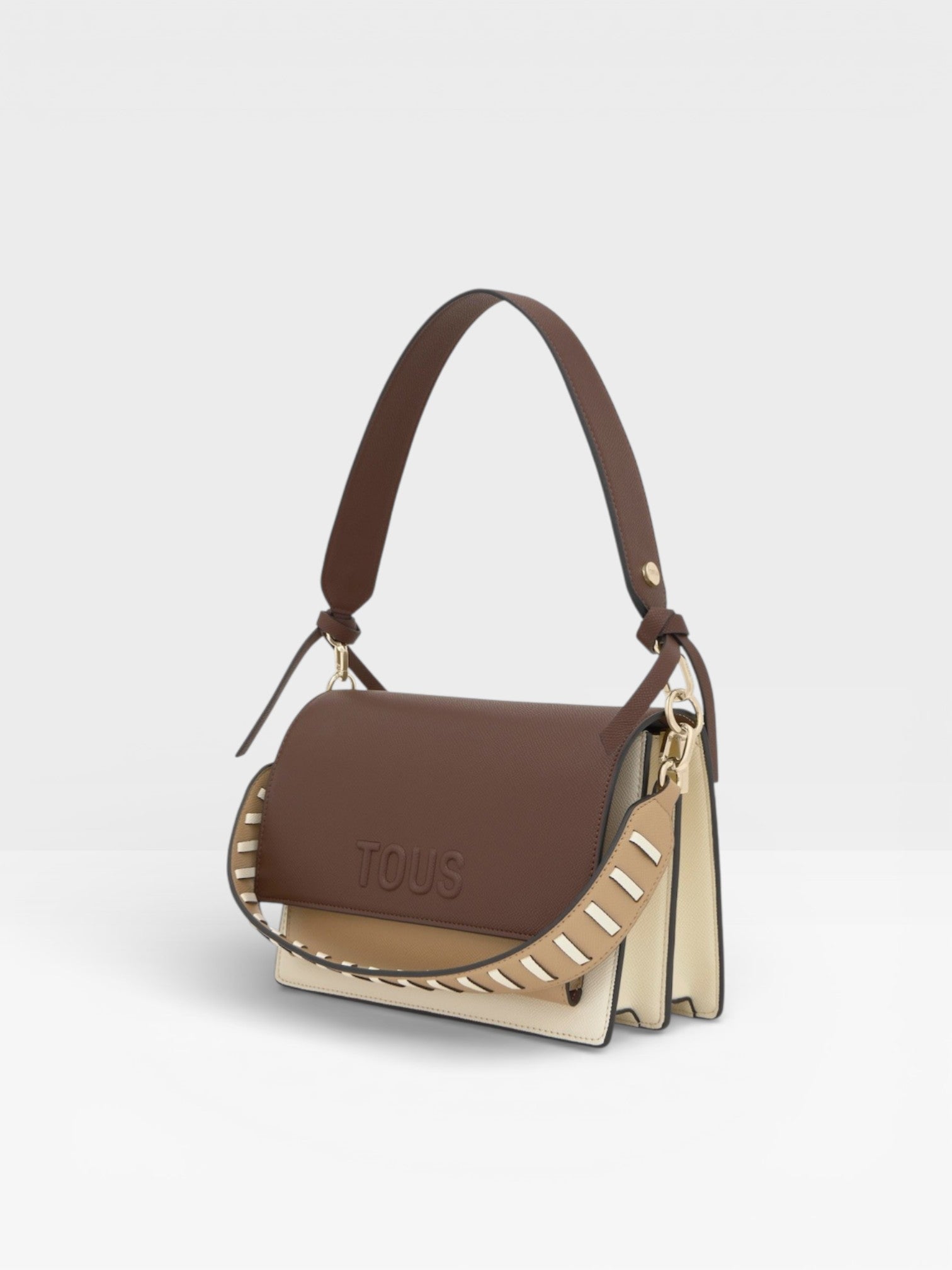 Bandolera mediana beige y marrón Audree Saffiano - TOUS