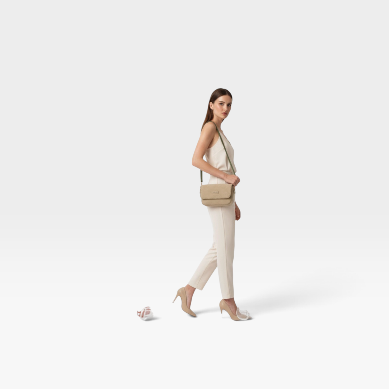 Bandolera antelina pespuntes beige - Noco