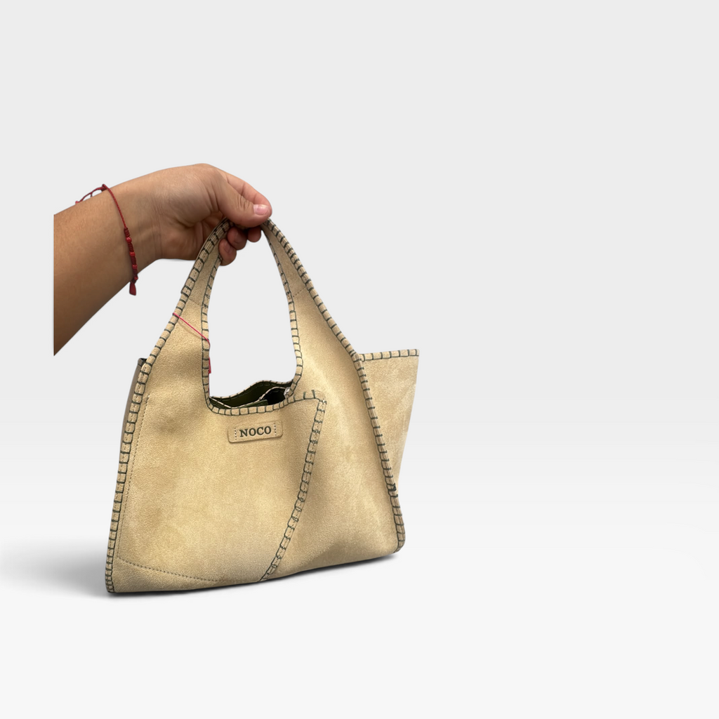 Bolso tote antelina pespuntes beige - Noco