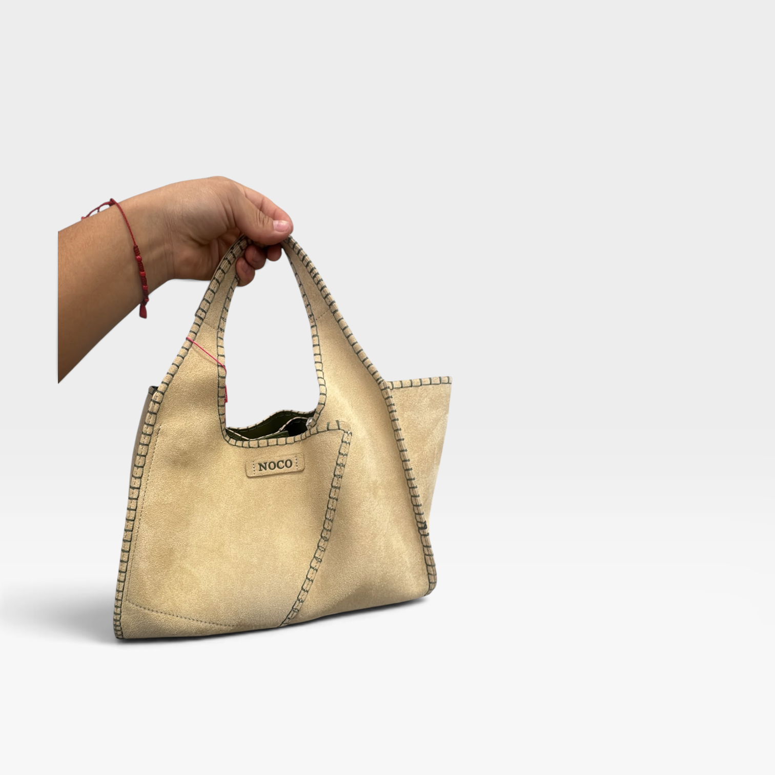 Bolso tote antelina pespuntes beige - Noco