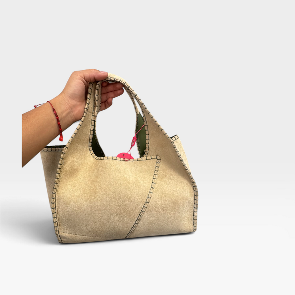 Bolso tote antelina pespuntes beige - Noco
