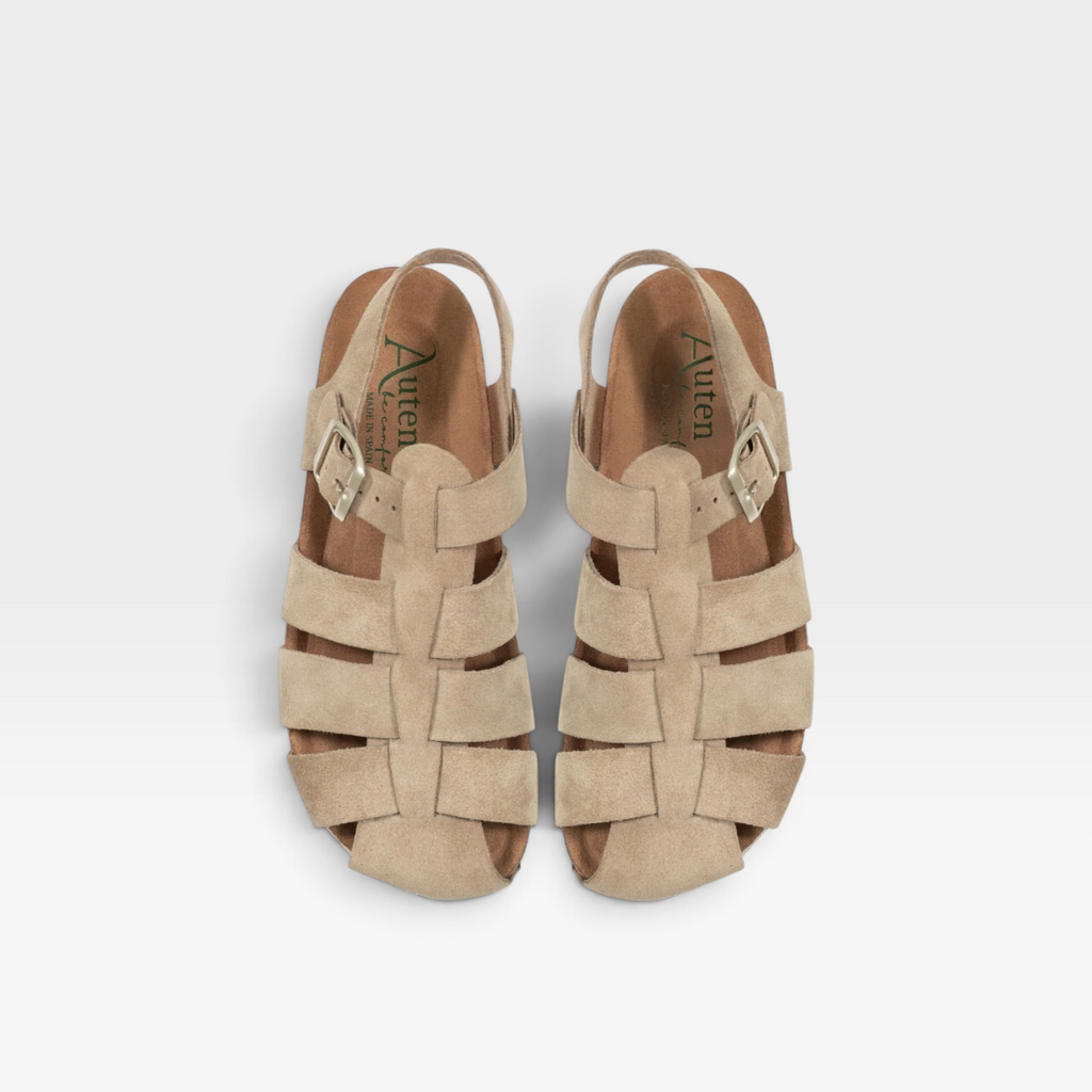 Zueco cangrejera serraje beige - Autenti